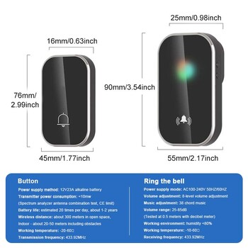 Wireless Doorbell Smart Home Welcome Door Bell 36 Ringtones 300M Υπαίθρια Εξώπορτα Σπιτιού Κιτ κουδουνιού Δωρεάν μπαταρία