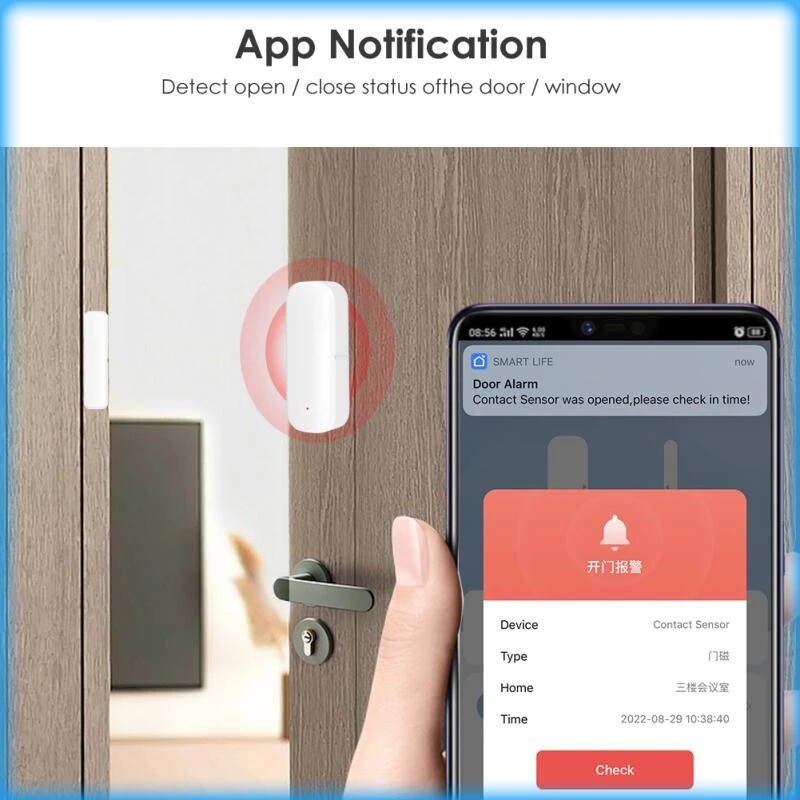 Tuya Smart Home WiFi Senzor ușă Alarma fereastră Ușă deschisă/închis Detectoare Protecție de securitate Smart Life Voice pentru Alexa Google