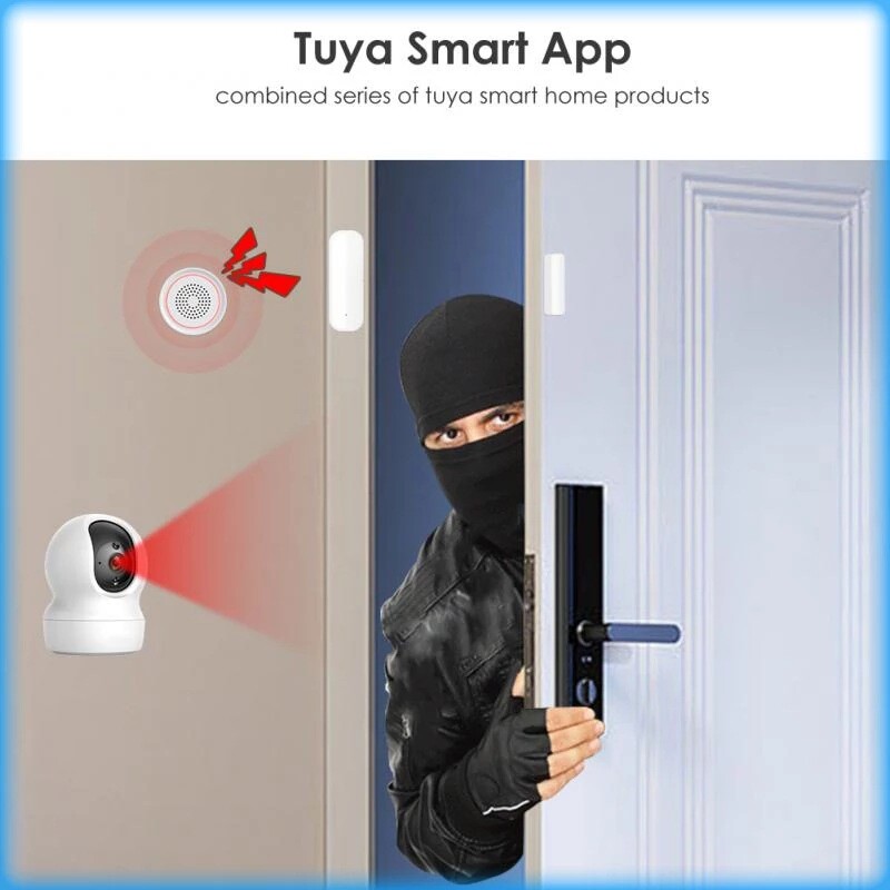 Tuya Smart Home WiFi Senzor ușă Alarma fereastră Ușă deschisă/închis Detectoare Protecție de securitate Smart Life Voice pentru Alexa Google