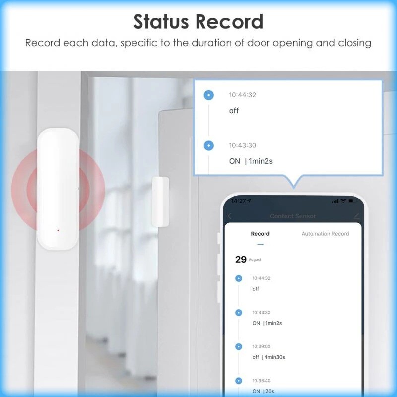 Tuya Smart Home WiFi Senzor ușă Alarma fereastră Ușă deschisă/închis Detectoare Protecție de securitate Smart Life Voice pentru Alexa Google