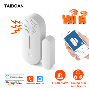 TAIBOAN Tuya WiFi сензор за врати Интелигентно приложение Сензор за прозорец Детектор за аларма Независим магнитен сензор Работа с Alexa Google Home