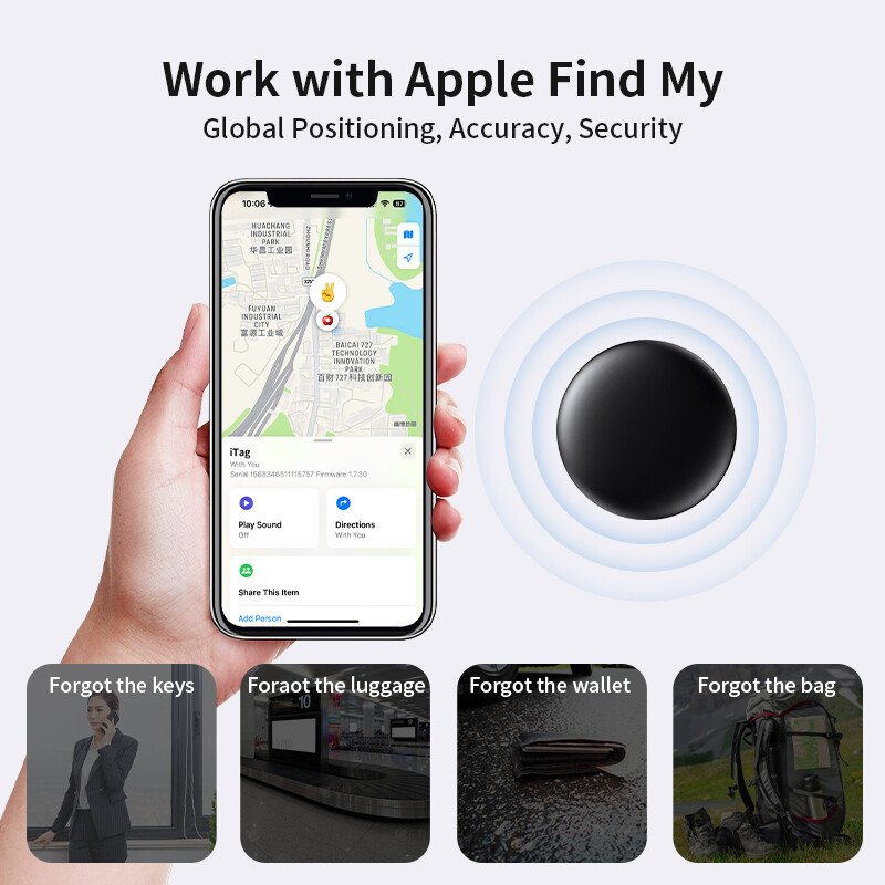 Securitate Bluetooth Etichetă GPS bazată pe aplicația Apple Find My Tracker anti-pierdere Localizare sunet Memento de mesaj Alarma Dispozitiv Găsește chei