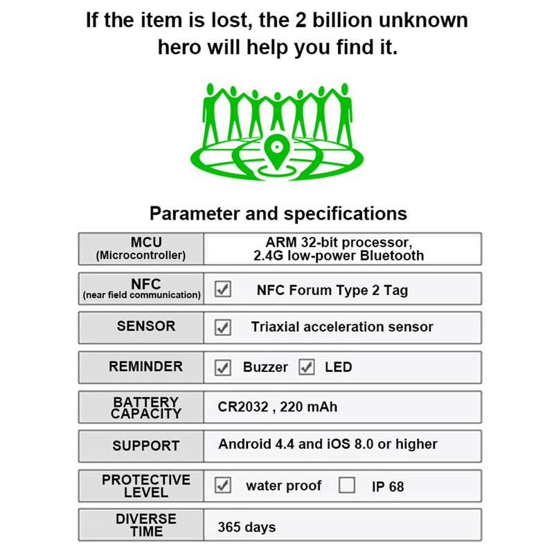 Ασύρματο Mini GPS Tracker Anti-lost Alarm Bag Wallet Finder APP Εγγραφή GPS Έξυπνη ετικέτα συμβατή με Bluetooth για iPhone/Android