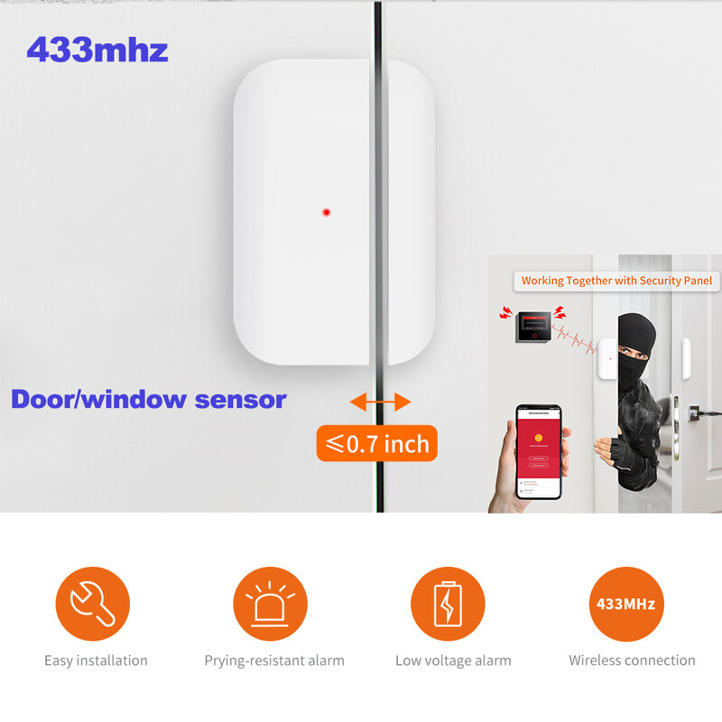 Senzor magnetic pentru uși și ferestre TAIBOAN wireless 433MHz EV1527 pentru sistem de alarmă inteligent de securitate pentru acasă Seturi de alarmă antiefracție