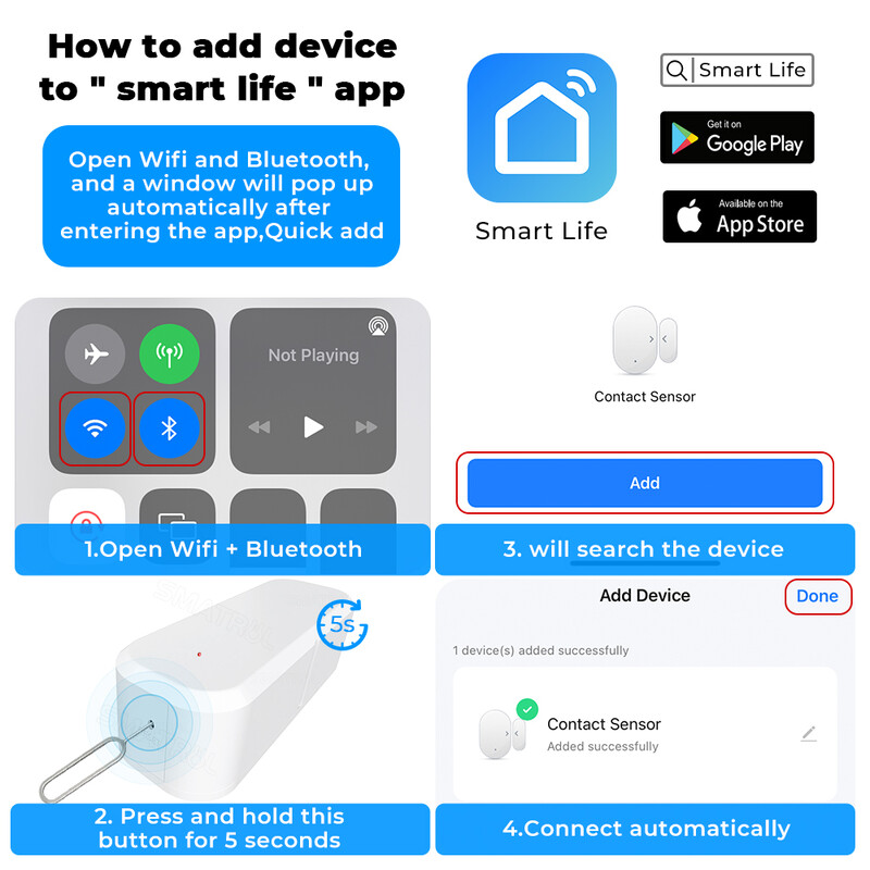 Tuya WiFi Smart Door Door Window Sensor Smart Home Sigurnosna zaštita Alarmni sustav Detektori otvorenih/zatvorenih vrata za Alexa Google