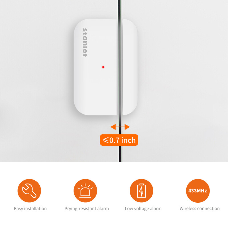 Staniot 5 ani de viață a bateriei Senzor de contact Detectoare uși și ferestre deschise/închise Senzor magnetic fără fir pentru casă inteligentă de 433 Mhz