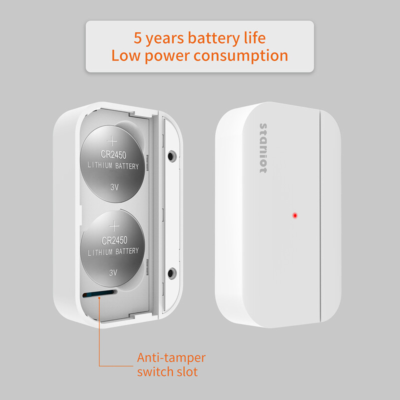 Staniot 5 ani de viață a bateriei Senzor de contact Detectoare uși și ferestre deschise/închise Senzor magnetic fără fir pentru casă inteligentă de 433 Mhz