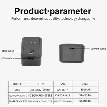 GF09 Mini GPS Tracker Car Locator App Control Проследяване на местоположението в реално време Гласов запис против изгубено устройство за позициониране за дете