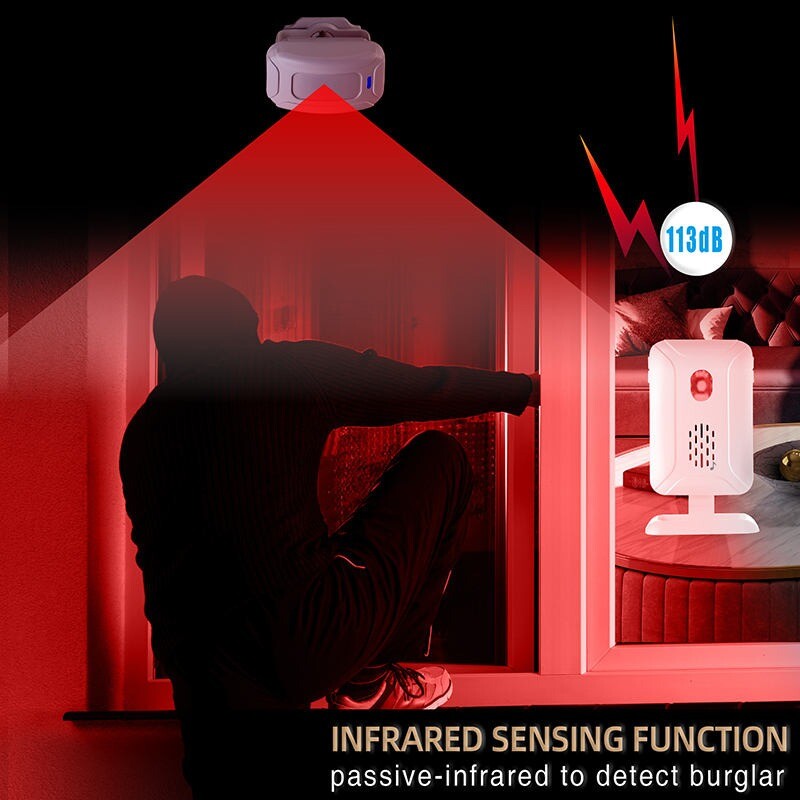 Wsdcam vezeték nélküli mozgásérzékelő ajtócsengő 36 csipogó üdvözlő riasztó bejárati ajtócsengő infravörös érzékelővel, indukciós éjszakai lámpával
