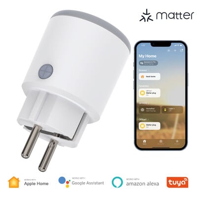 Matter Smart WiFi kištukas Apple Homekit Socket Outlet Adapter 16A Power Monitoring veikia su Alexa Hey Google Siri Smart Life App