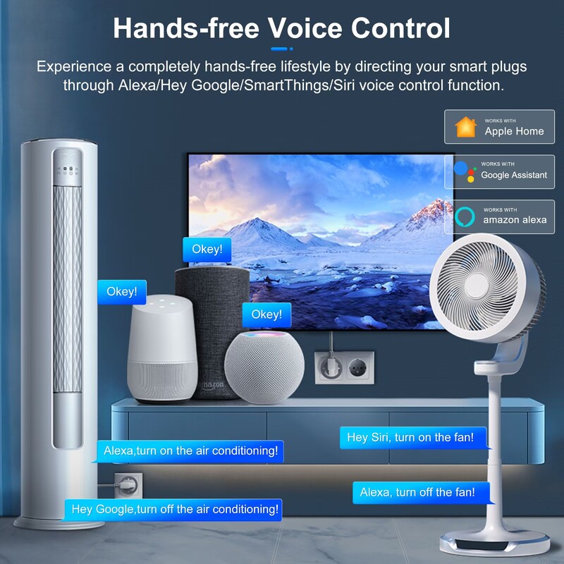 Inteligentná WiFi zásuvka Matter, adaptér Apple Homekit, 16A, monitorovanie napájania, funguje s Alexou, Hej Google, Siri, aplikácia Smart Life