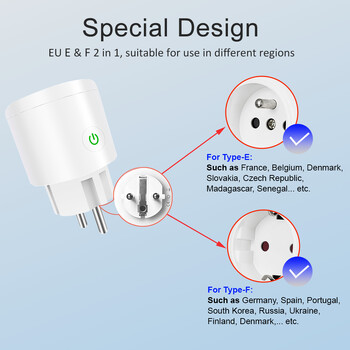 Tuya Smart Plug Zigbee/WiFi EU Power Monitor Socket Round Head APP Χρονικές έξοδοι Ο φωνητικός έλεγχος λειτουργεί με την Alexa Google Home