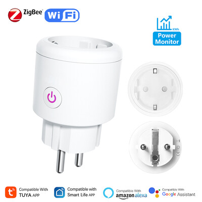 Tuya Smart Plug Zigbee/WiFi EU táp monitor aljzat kerek fej APP időzítő kimenetek hangvezérlés működik az Alexa Google Home szolgáltatással