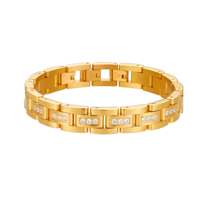 Viegla luksusa stila dimanta inkrustēta titāna tērauda rokassprādze Eiropas, Amerikas un Korejas modes nerūsējošā tērauda vīriešiem un sievietēm zelta dimanta inkrustēta pulksteņa siksnas rokassprādze