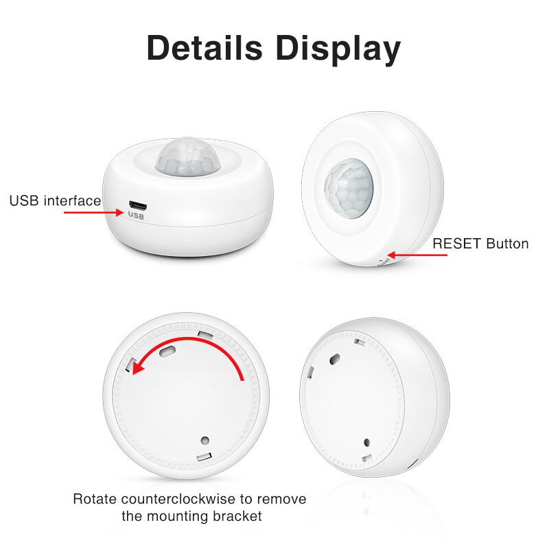 Tuya WiFi Motion PIR Sensor Detector USB φόρτιση Αισθητήρας κίνησης WIFI Υποστηρίζει καμία λειτουργία APP Ασύρματο σύστημα ασφαλείας σπιτιού
