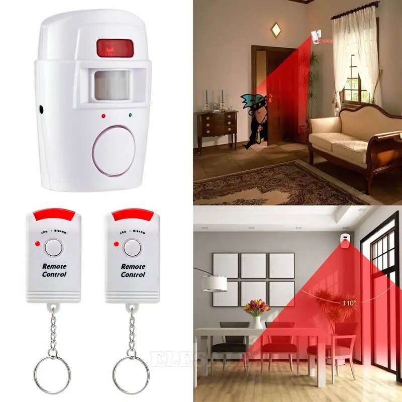 S 2 daljinska upravljača, adapter za napajanje, bežični PIR senzor pokreta, detektor, alarm za kućnu šupu, garažu, kamp kućicu, alarmni sustav, sigurnosni sustav