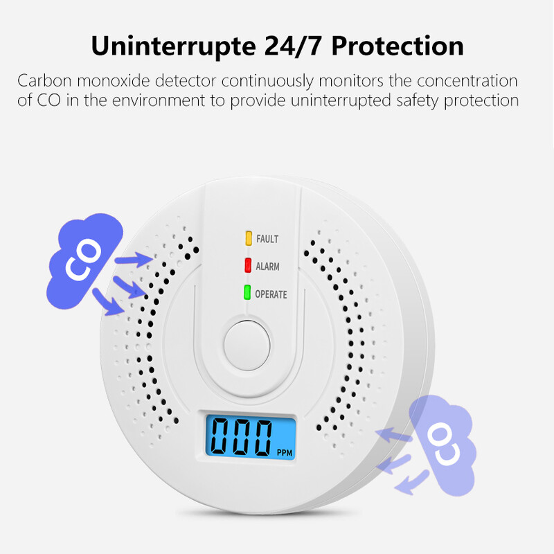 Senzor independent de alarmă de CO Detector de alarmă de monoxid de carbon Ecran LCD de avertizare cu sensibilitate ridicată Alarmă de CO cu UL2034