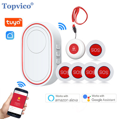 Topvico Wifi paanikanupu alarmi kukkumise ennetamine eakate dementsuse jaoks RF433mhz juhtmevaba voodihäire hooldaja piipar Tuya APP