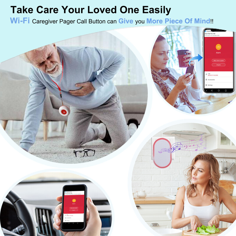 Topvico Wifi Panic Button Alarm Prevencija pada za starije osobe Demencija RF433mhz Bežični alarm za krevet Caregiver Pager Tuya APP