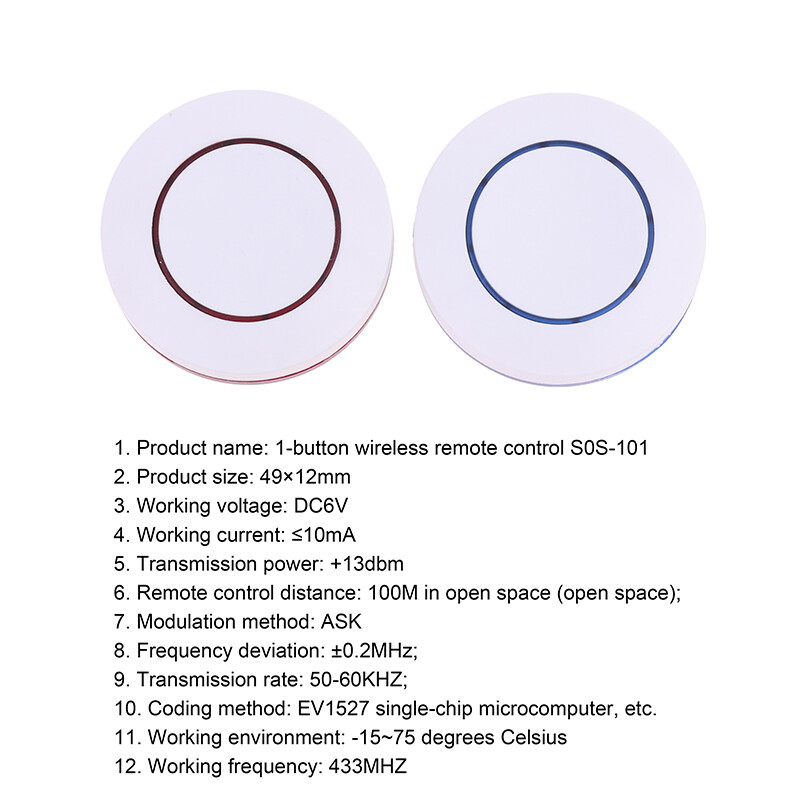 6V 433Mhz bežični daljinski upravljač 1 tipka Okrugli prekidač daljinskog upravljača Slobodno zalijepite EV1527 tip učenja čipa