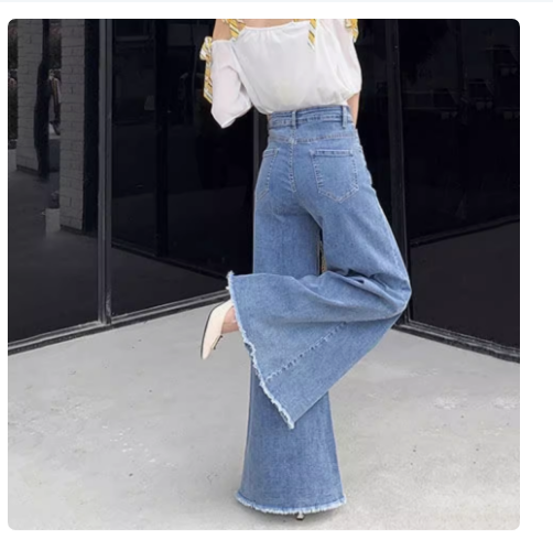 2021 m. pavasario laisvos plačios kelnės moterims, džinsai aukštu liemeniu plačiomis kelnėmis moterims,