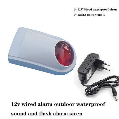 Sirenă de alarmă cu sunet și blitz pentru exterior, cu alarmă cu fir de 12 V