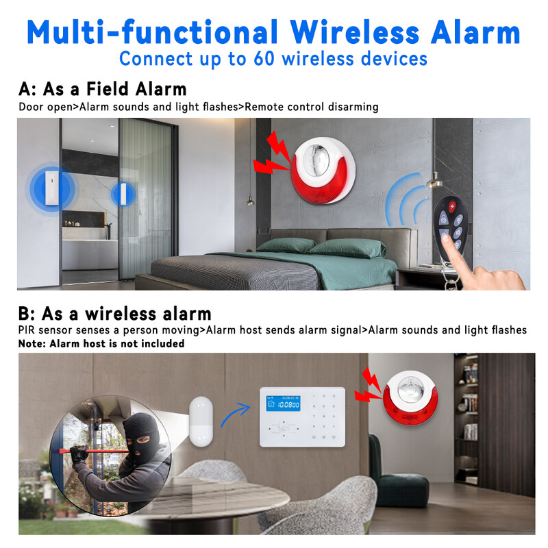 Alarmă cu sirenă Meian Focus 110dB, sistem de alarmă pentru securitate la domiciliu, alarmă sirena fără fir 433 MHz pentru casă, protecție inteligentă pentru securitatea vieții