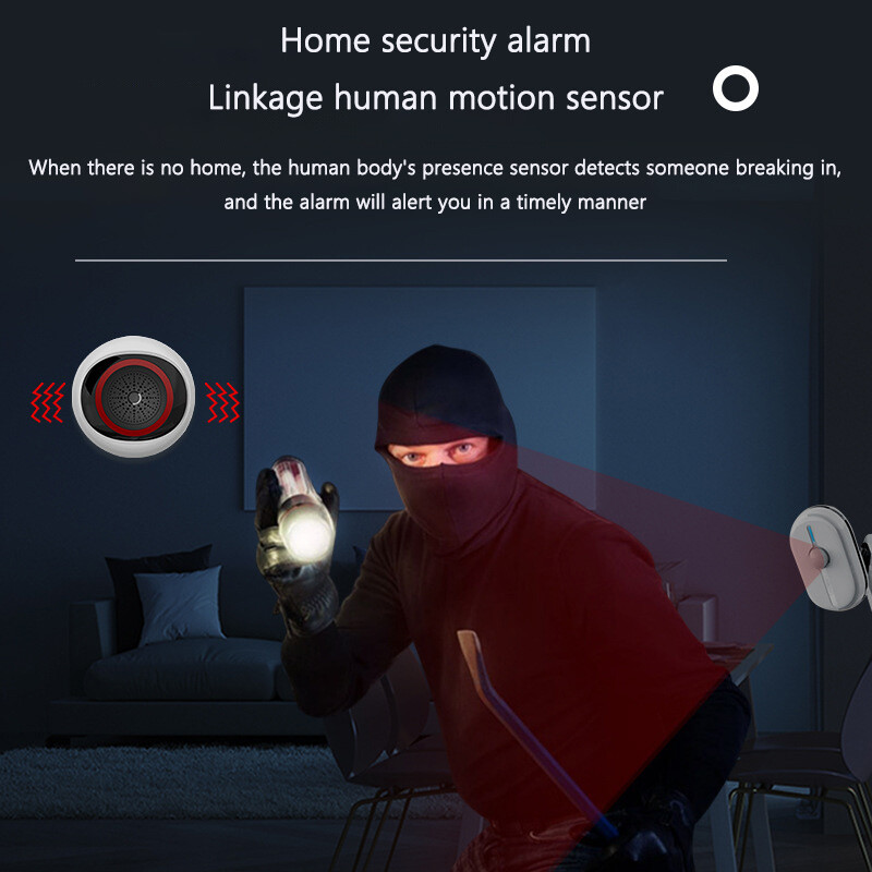 Zigbee bezvadu skaņas un vizuālais trauksmes signāls, liels decibels 100 dB skaņas drošības uzraudzība pretaizdzīšanas signāls, kas darbojas ar USB/baterijām