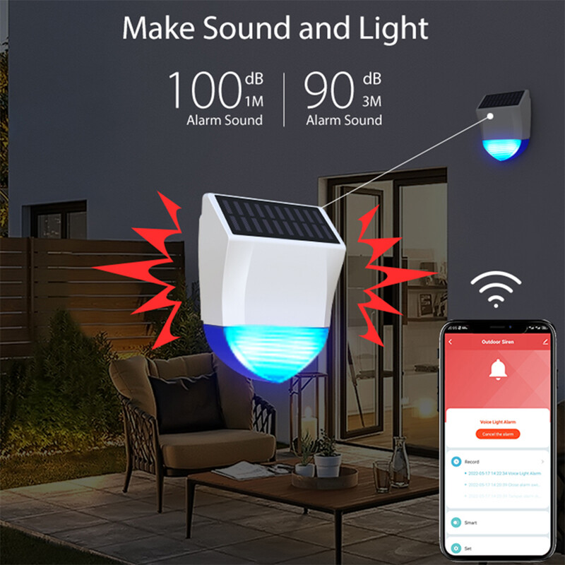 Tuya Smart Zigbee/Wifi sirena alarm vodootporan vanjski sa solarnim i USB napajanjem Opcijski 95dB daljinski upravljač