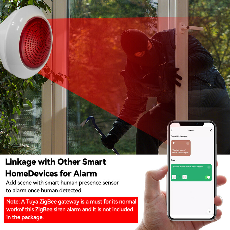 Meian Tuya 100dB Sirena Alarmă Wireless Sirena Alarma Linkage Control de protecție de securitate prin Smart Life APP ZigBee 3.0 Gateway