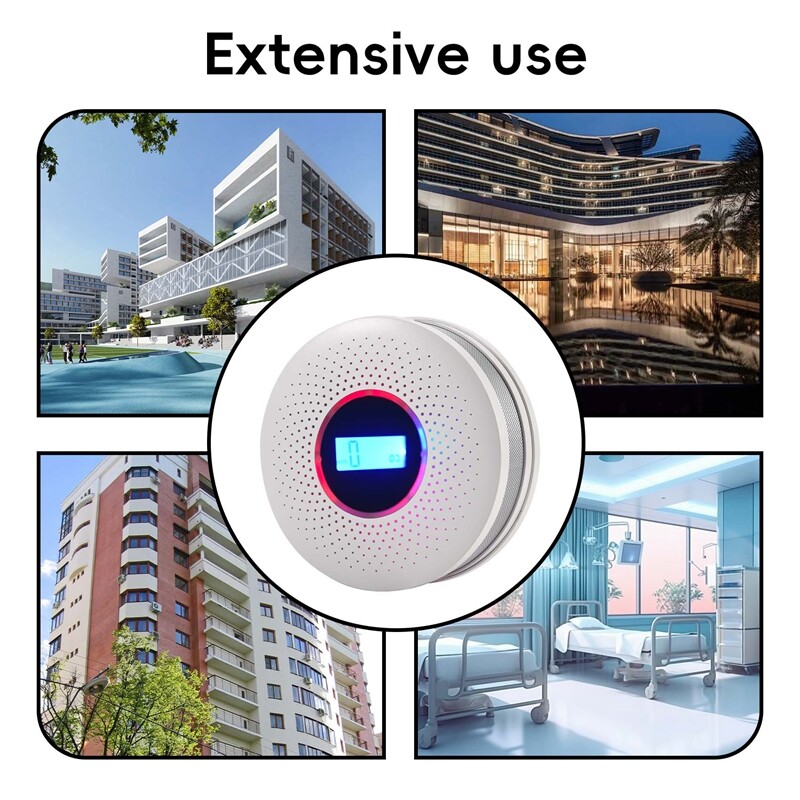 Süsinikmonooksiidi ja suitsuanduriga akuga töötav CO-alarm LED-tulega Vilkuva helihoiatus