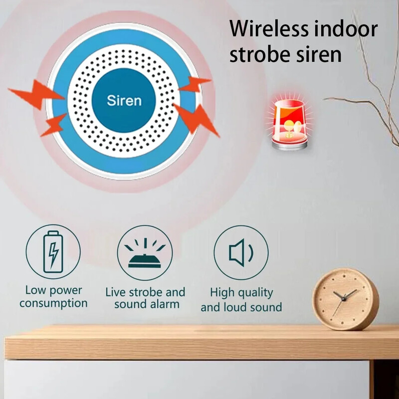 MULO Mini Alarm Sirena Bežični 433MHz Zvuk i Svjetlo Indoor Strobe Sirena Visoki Decibel Sirena Za Kućni Sigurnosni Alarmni Sustav
