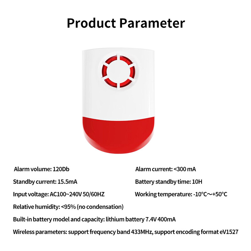 Staniot 433Mhz Ασύρματη Ασύρματη Σειρήνα Αδιάβροχο Flash Strobe 120db High Decibel για Έξυπνο Σύστημα Συναγερμού Ασφαλείας