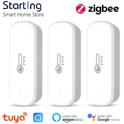 Tuya WIFI / ZigBee intelligens hőmérséklet- és páratartalom-érzékelő elemmel működő ZigBee intelligens otthoni biztonság Munka az Alexa Google Home segítségével
