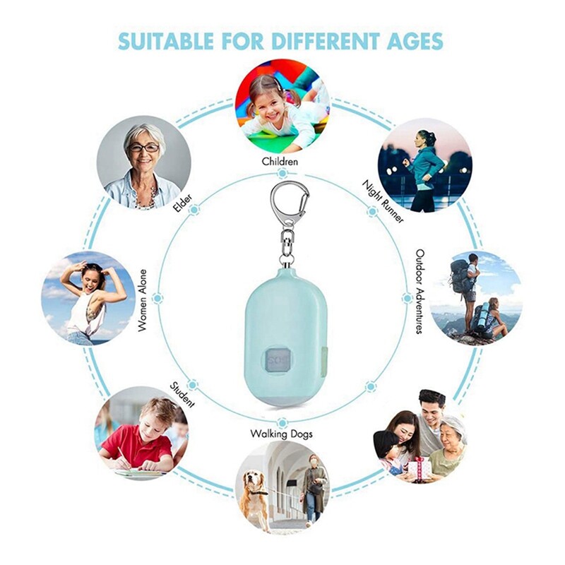 2x laetav hädaabihelialarm, 130 DB valju erakorraline isiklik sireenirõngas LED-valgusega, naistele, lastele jne