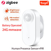 Tuya Zigbee Human Presence+ PIR judesio aptikimo jutiklis skaisčio detektorius veikia su baterija Palaikymas Zigbee2mqtt namų asistentas