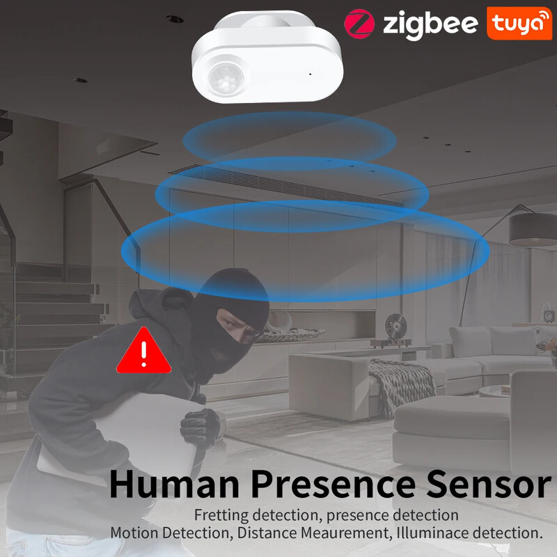 Tuya Zigbee Human Presence+ PIR judesio aptikimo jutiklis skaisčio detektorius veikia su baterija Palaikymas Zigbee2mqtt namų asistentas