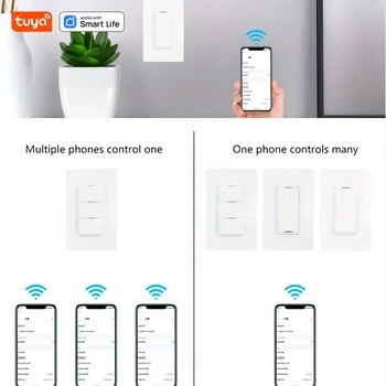 Tuya WiFi интелигентен превключвател за осветление, Нуждаете се от неутрален проводник, 110-240 V, 1/2/3 пътен контролен панел, Работа с Smart Life и приложението Tuya, Alexa и Google