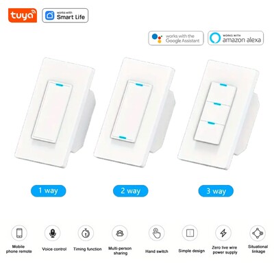 Διακόπτης Smart Light Tuya WiFi, Need Neutral Wire, 110-240V, 1/2/3 Way Control Panel, Work with Smart Life & Tuya App, Alexa & Google