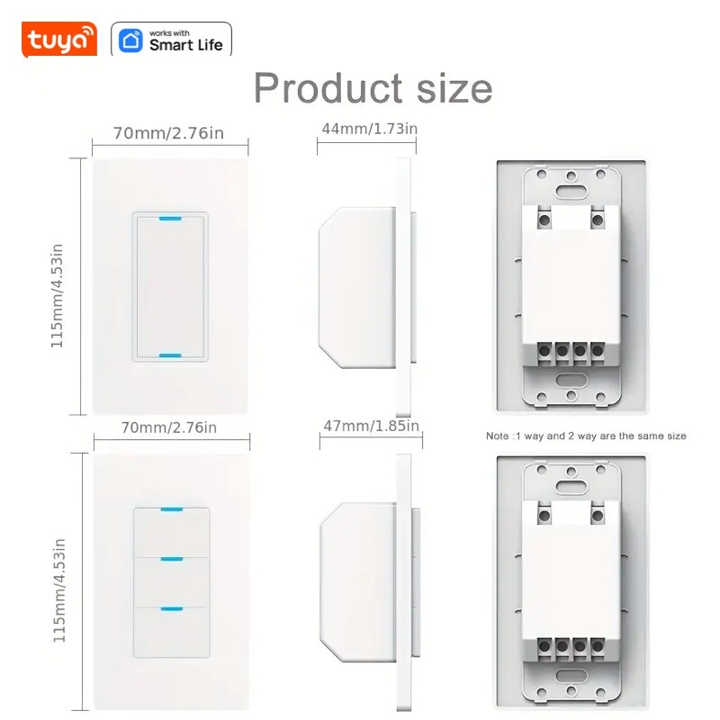 Tuya WiFi pametni prekidač za svjetlo, potrebna je neutralna žica, 110-240 V, 1/2/3 upravljačka ploča, rad s aplikacijom Smart Life&Tuya, Alexa i Google