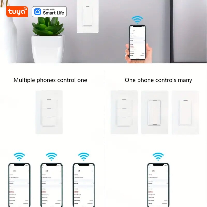 Tuya WiFi pametni prekidač za svjetlo, potrebna je neutralna žica, 110-240 V, 1/2/3 upravljačka ploča, rad s aplikacijom Smart Life&Tuya, Alexa i Google