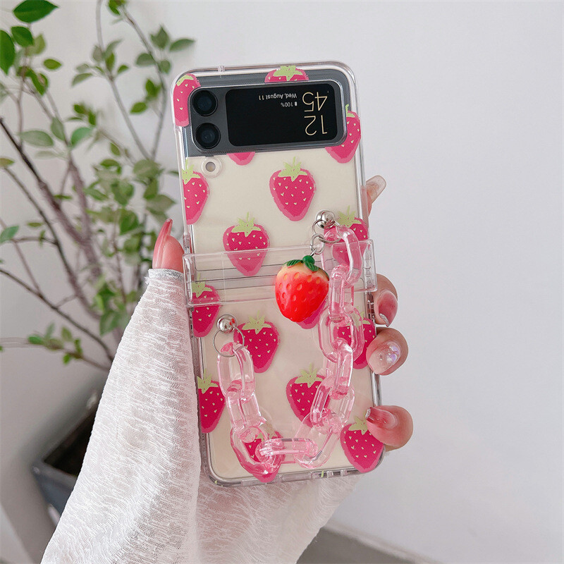 Θήκη κινητού τηλεφώνου Samsung zflip6 Flip Custom Simple Strawberry Fit για Galaxy Zflip3/4/5 Σετ τριών τεμαχίων Νέο