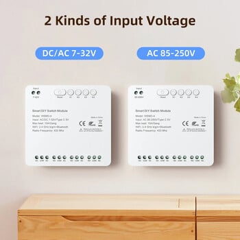 MIUCDA Tuya WiFi Switch Module 4 канала Smart Switch 7-32V/85-250V RF 433 Remote Control Relay Work with Alexa, Google Home