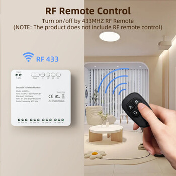 MIUCDA Tuya WiFi Switch Module 4 канала Smart Switch 7-32V/85-250V RF 433 Remote Control Relay Work with Alexa, Google Home