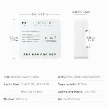 MIUCDA Tuya WiFi Switch Module 4 канала Smart Switch 7-32V/85-250V RF 433 Remote Control Relay Work with Alexa, Google Home