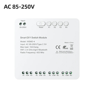 Modul comutator WiFi MIUCDA Tuya 4 canale Comutator inteligent 7-32V/85-250V RF 433 Releu de control de la distanta Functioneaza cu Alexa, Google Home