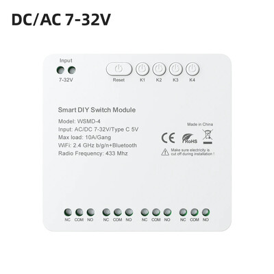 Modul comutator WiFi MIUCDA Tuya 4 canale Comutator inteligent 7-32V/85-250V RF 433 Releu de control de la distanta Functioneaza cu Alexa, Google Home