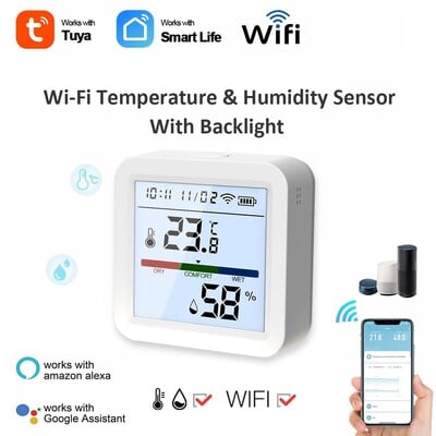 Tuya Novi WiFi Senzor temperature i vlage Smart Life Pozadinsko osvjetljenje Higrometar Termometar Senzor Podrška Alexa Google Home Assistant