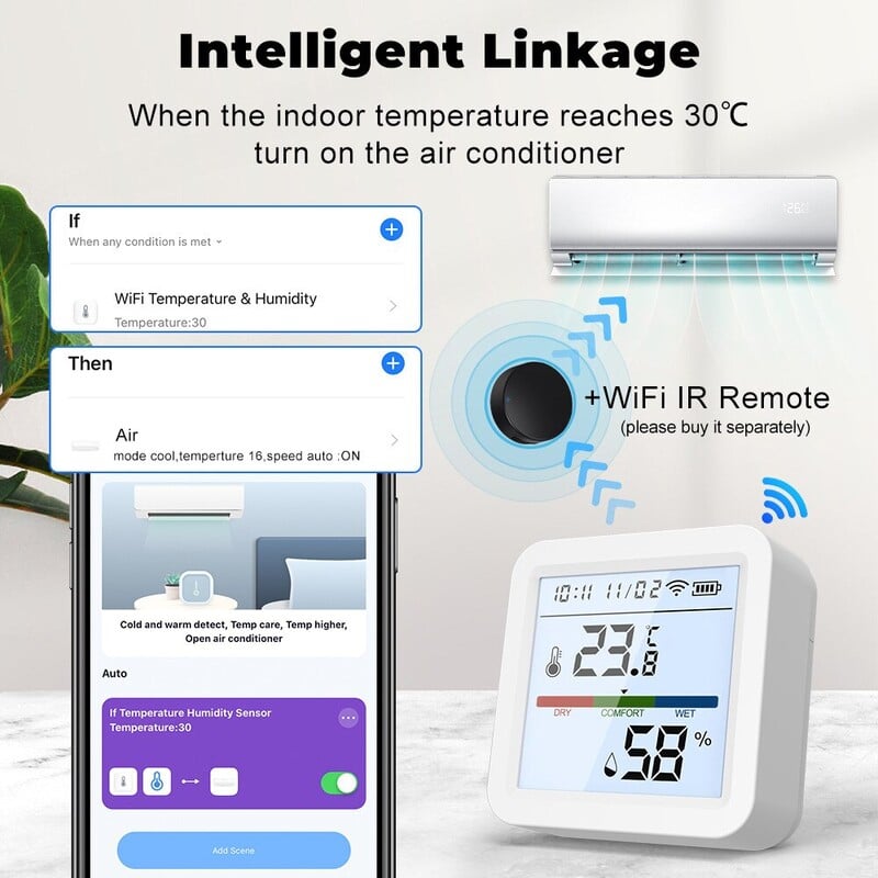 Tuya Novi WiFi Senzor temperature i vlage Smart Life Pozadinsko osvjetljenje Higrometar Termometar Senzor Podrška Alexa Google Home Assistant