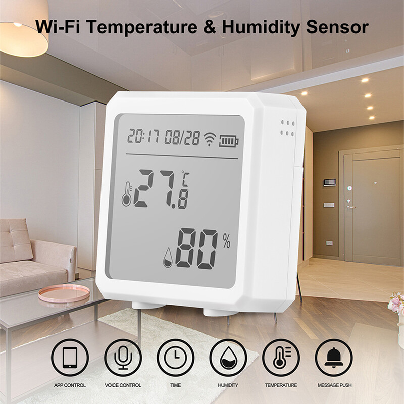 Tuya Smart WiFi Detector de temperatură umiditate Termometru higrometru de interior cu afișaj LCD Senzor de alarmă